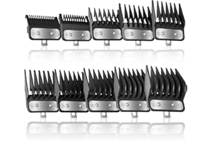 KIEASN 10Pcs Clipper Guards Set for Wahl Clipper Guards Set with Metal Clip，Professional Hair Clipper Guards Cutting Guides Compatible with Most Wahl Clippers from 1/16" to 1"(Black）