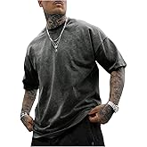 GORGLITTER Men's Oversized Tshirts Short Sleeve Vintage Washed Loose Tees Streetwear