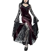 IKADEX Women Gothic Dress Vintage Lace Velvet Punk Goth Dresses Casual Cosplay Party Dresses