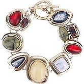 Mikovivi Geometric Stone Bracelet, Personalized Trendy Geometric Metal Stone Bracelet Colorful Resin Big Gem Vintage Ethnic Style Jewelry for Women