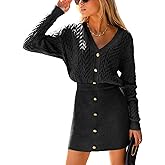 CUPSHE Women's Sweater Dress Long Sleeve V Neck Knit Mini Dress Elegant Slim Fit Casual Fall Dress