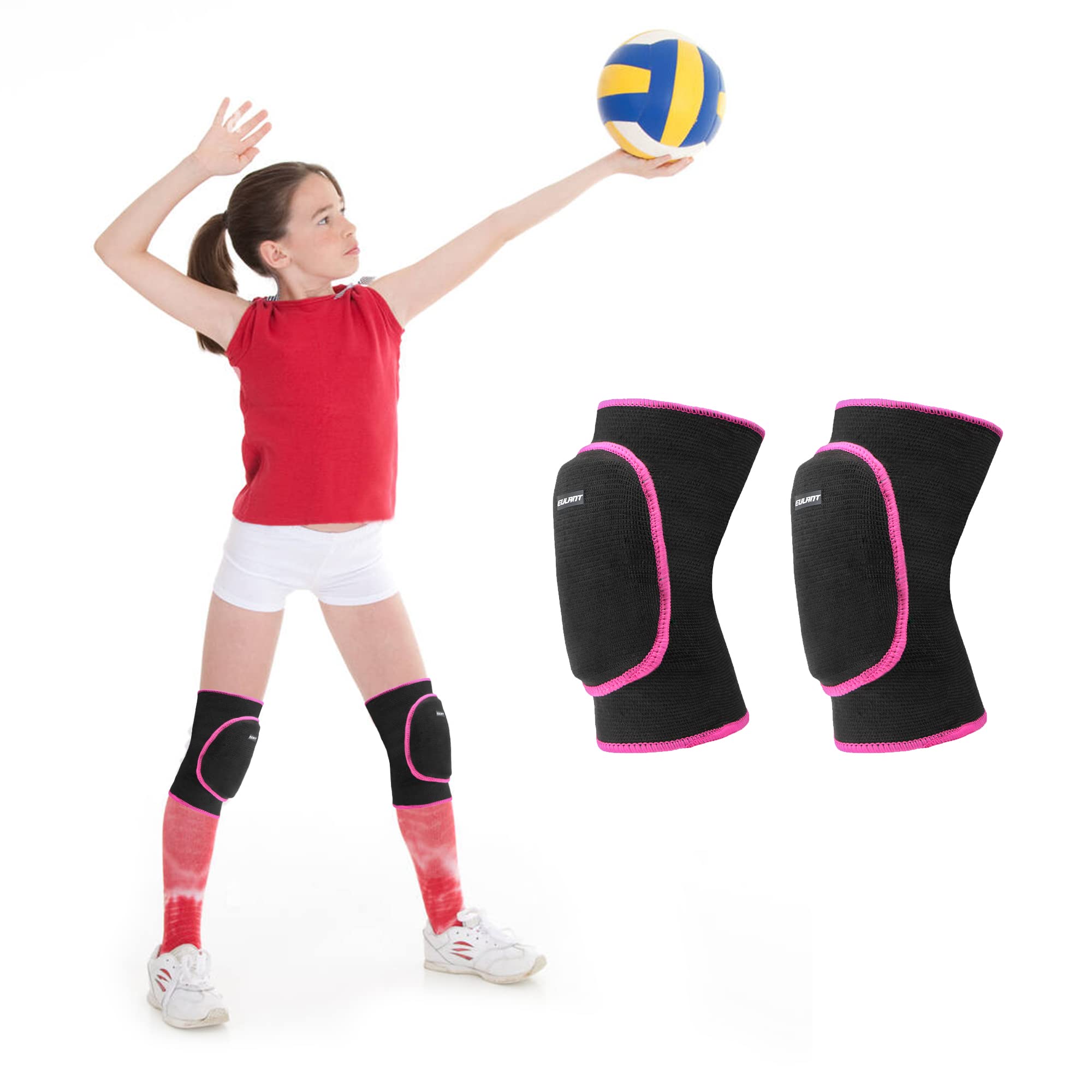 ONTYZZ Knee Pads Volleyball Knee Pad Kid Knee Pads Dance Soft Knee Protector Women Men Warm Knee Sleeve Sports for MTB Handball Yoga Snowboard Scooter Football Wrestling Knee Pads, 1 pair black-pink