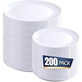 bUCLA 200PCS White Plastic Plates - Heavy Duty White Disposable Include 100 Dinner 10inch & 100 Dessert 7inch Plates, Ideal for Wedding&Party