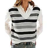 IEEILULU Womens Cap Sleeve Sweater Vest Striped Color Block V Neck Sleeveless Tank Top Loose Summer Sweater Vest Tops