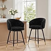 WOOW DEPOT Bar Stools Set of 2, 26" Swivel Counter Height Bar Stools with Barrel Arms and Backs, Modern Upholstered Barstools