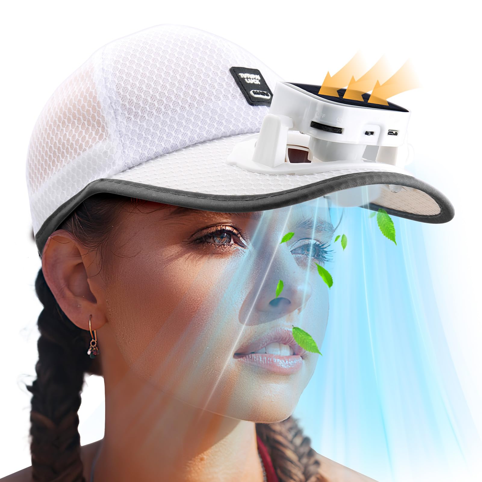 Photo 1 of Solar Powered Cooling Hat with Detachable Fan - UV Protection Sun Hat, 16H Standby USB Rechargeable Adjustable Wind Speed, Breathable Mesh for Golf Fishing Beach (US, Alpha, One Size, One Size, white)