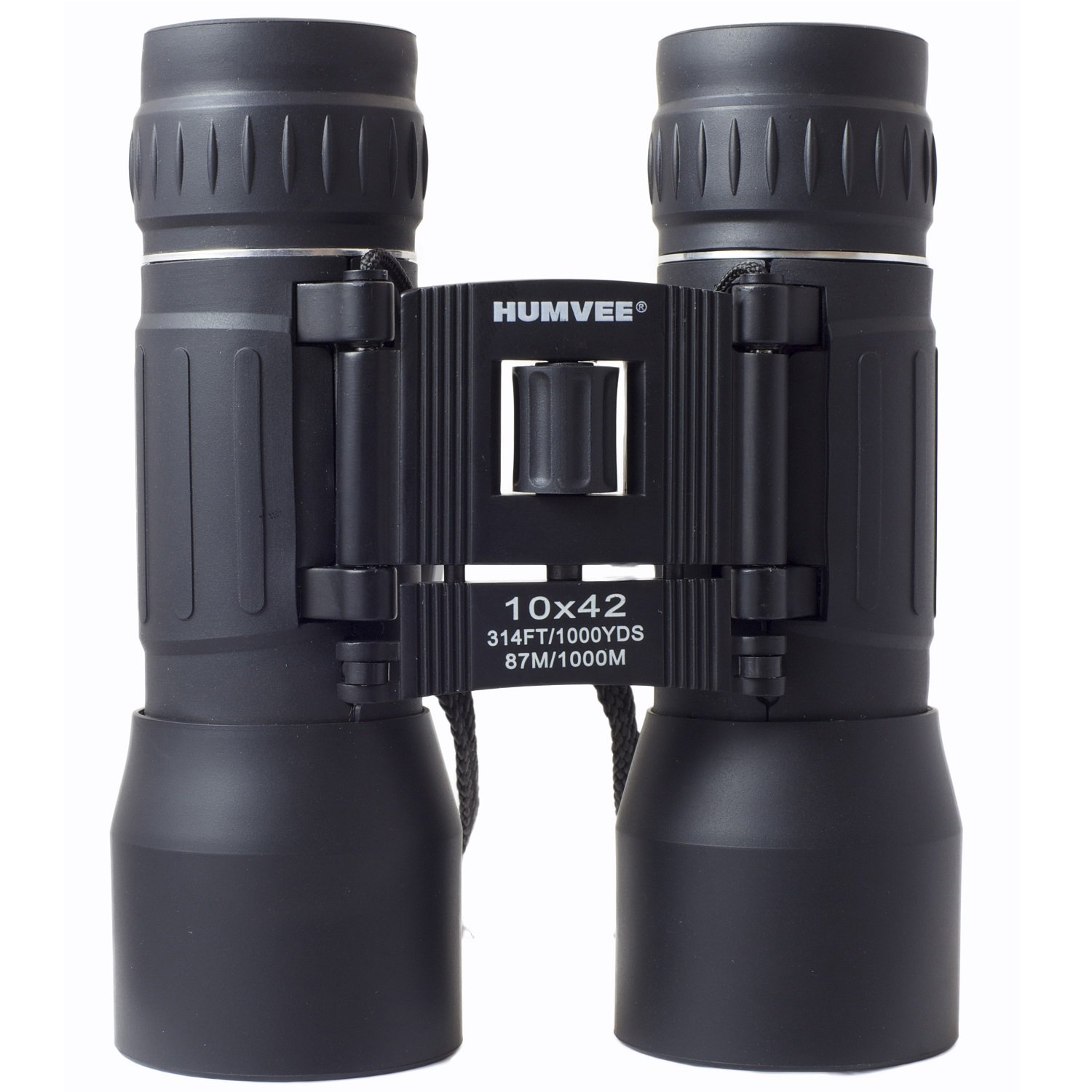 HUMVEE HMV-B-10X42-BLK Rubber Armor Compact Binocular with Anti-Reflective Ruby Red Lens, 10x42, Black