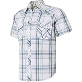 COEVALS CLUB Men's Western Plaid Pearl Snap Buttons Two Pocket Casual Short Sleeve Shirts