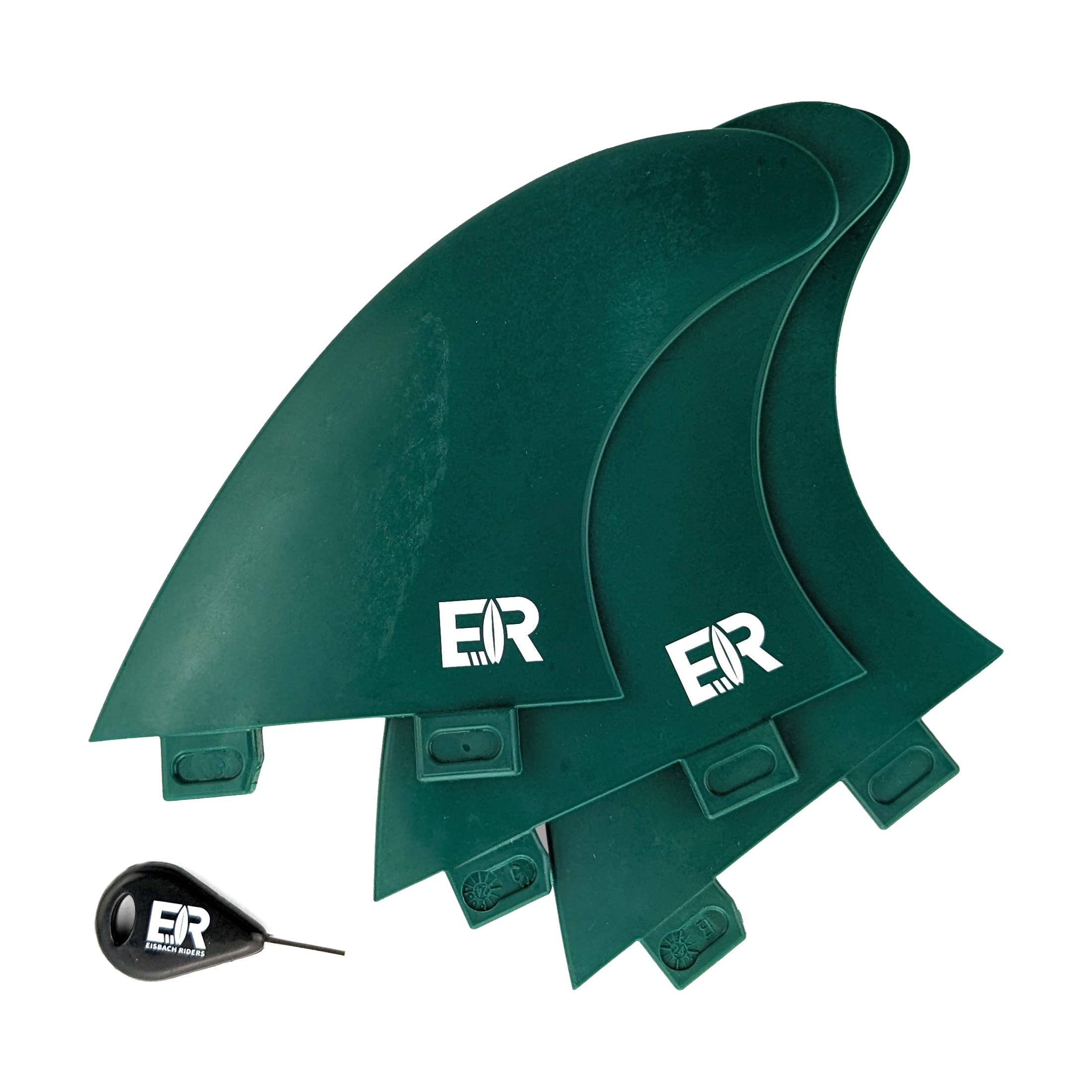 Eisbach Riders Surfboard FCS Thruster Fin Set with Fin Key (Size G5 Medium) - Fins for Surfboard and SUP (Green)