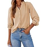 Dokotoo Womens Tops Blouses for Women Dressy Casual Button Down Shirts V Neck Long Sleeve Shirts Business Work Blouses
