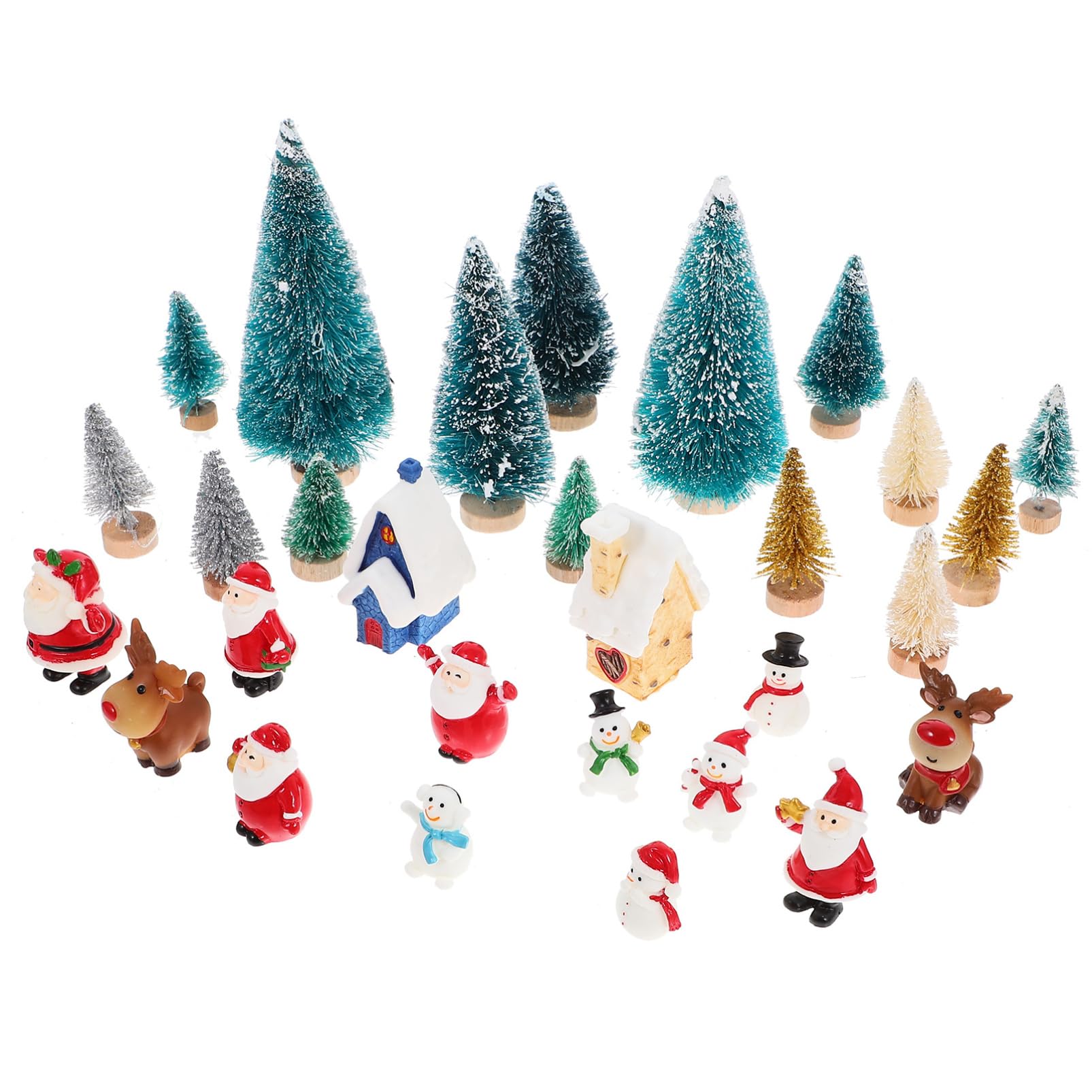 JOINPAYA 1 Set Miniature Christmas Ornaments: Resin Christmas Tree Reindeer Santa Snowman Figurines for Dollhouse Home Decor Xmas Party