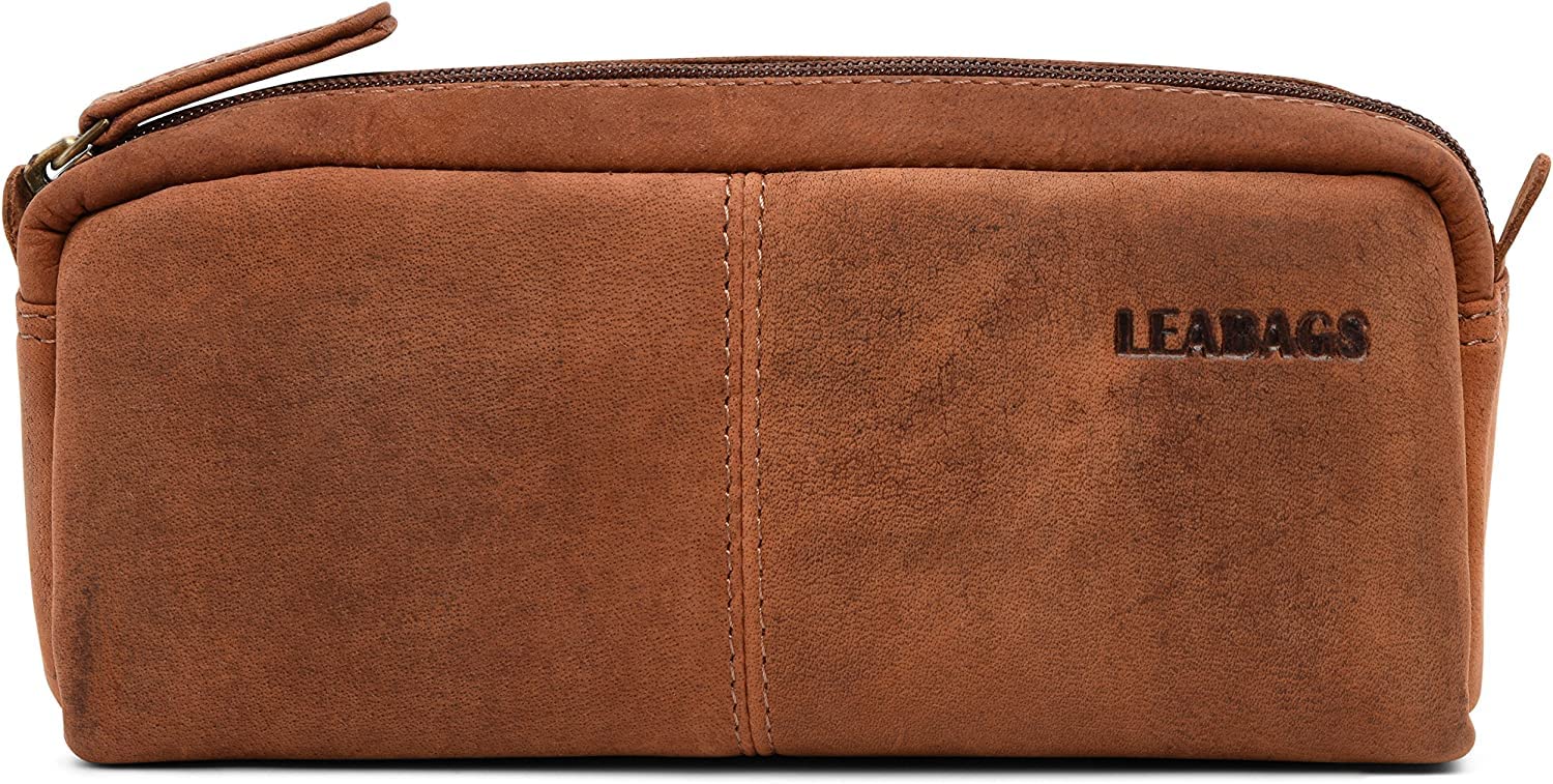 LEABAGS Fort Wayne Leather Pencil Case I Genuine Buffalo Leather Pencil case I Leather case I Vintage Pen Holder I Small Pencil case I Pencil case I 20x9x6 cm I Red