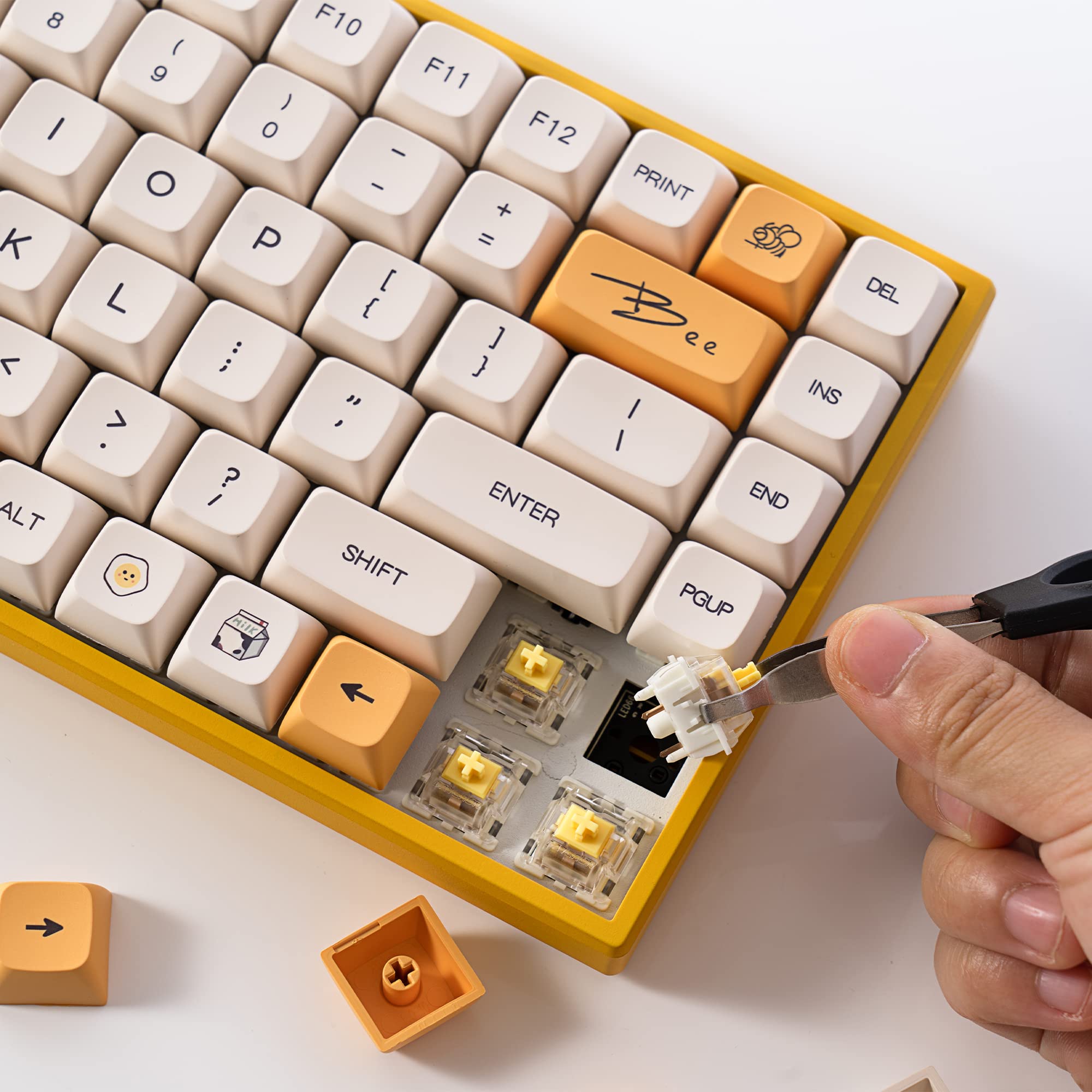 KD84 Hot Swappable 75% Compact Gateron Yellow Switch Keyboard, Bluetooth 5.0/Wireless 2.4G/Wired Type-C Tri-Mode N-Key Rollover RGB Mechanical Gaming Keyboard (Honey Milk XDA Keycaps)
