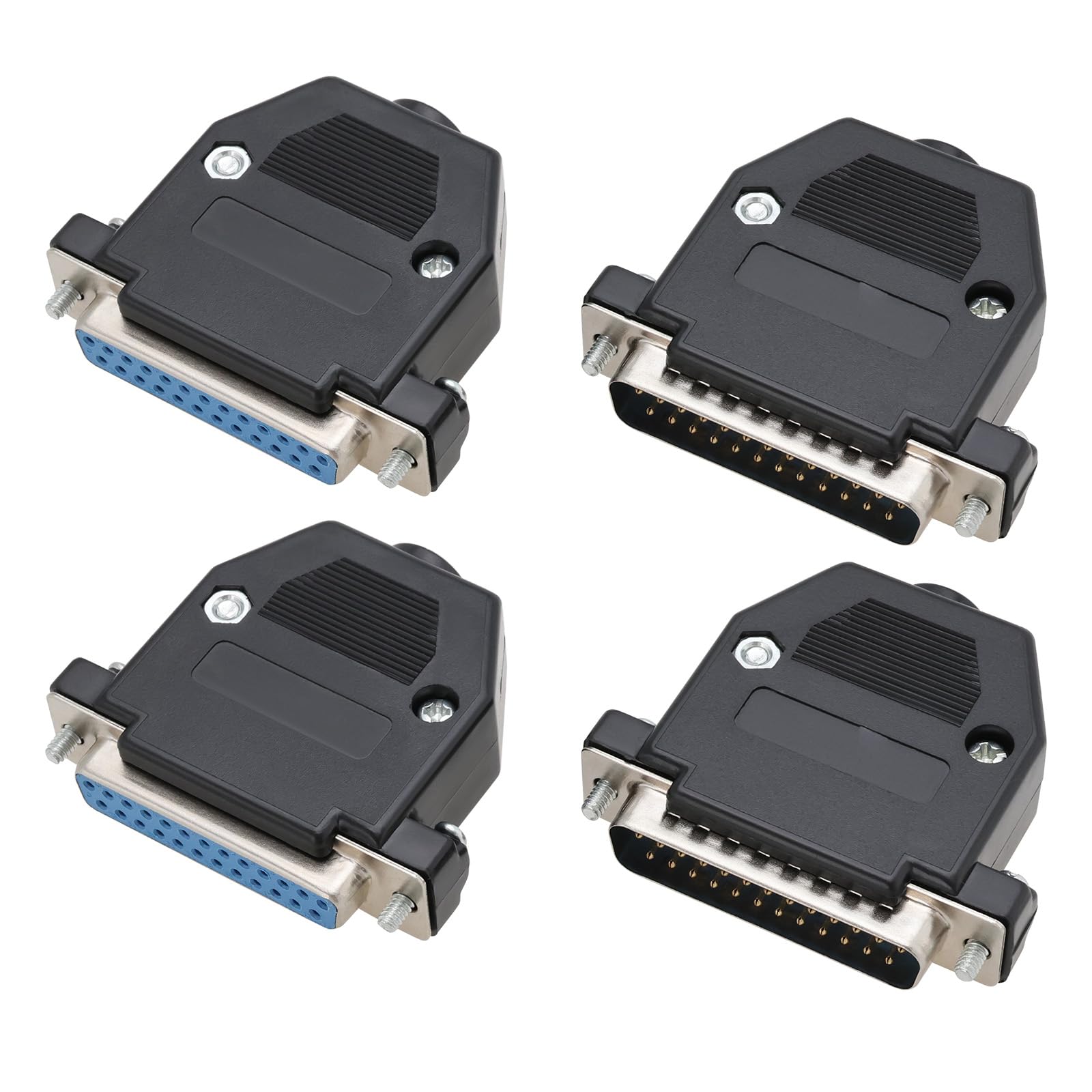 eMagTech 2 Pairs DB25 Male And Female Head Welding Wire Double Row 25PIN Black Shell Core Connector Serial Port 25 Pin Socket Connector(54 * 44 * 16.6mm)