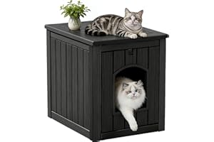 GULAIMOAO Outdoor Cat House Weatherproof, Feral Clawsable Cat Houses for Outdoor Indoor Cats Shelter, Insulated for Winter Outside, Sturdy Resin Material for Garden, Patio, Easy to Assemble, Black