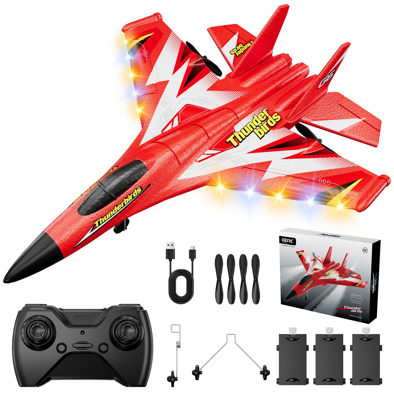 Photo 1 of ***MAJOR DAMAGE, SOLD AS PARTS*** Foam RC Plane Toys with 3 Batteries, Remote Control Airplane RC Jet Helicopter Drone Plane for Kids Adults, Easy to Fly RC Fighter, Remote Control Aircraft with Automatic Balance Gyro for Adult Kids