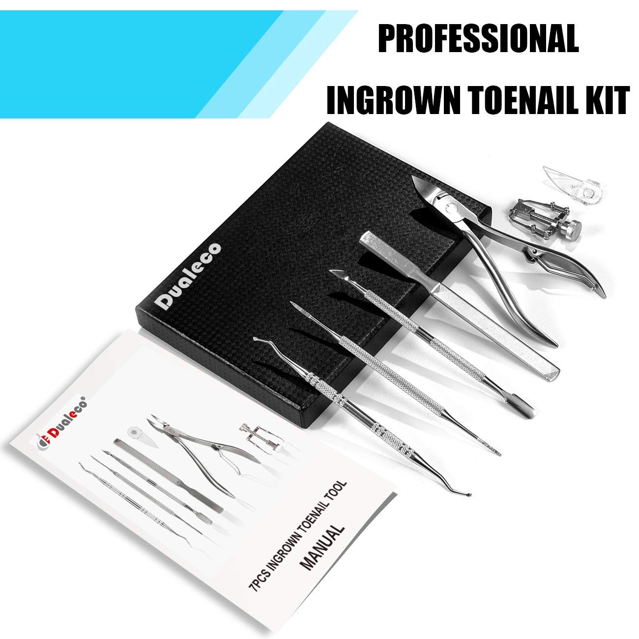 Ingrown Toenail Tool Kit (7PCS), Professional Toe Nail Clipper Set for Ingrown & Thick Nail, Stainless Steel Ingrown Toenail Kit, Surgery Grade Manicure Pedicure Tool By Dualeco: Beauty