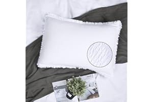 YINFUNG Quilted Pillow Sham White King Set of 2 Muslin Cotton Tassel Fringe Pillowcases Matelasse Boho Decorative Textured Gauze Moroccan Thin Soft 20×36 Bright White