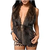 WDIRARA Women's Faux Fur Halter Vest Sleeveless Tie Backless Fuzzy Tank Top Rave Party Sexy Y2K
