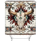 RnnJoile Aztec Shower Curtain Western Bath Curtain Bull Skull Bathroom Decor with Hooks 72