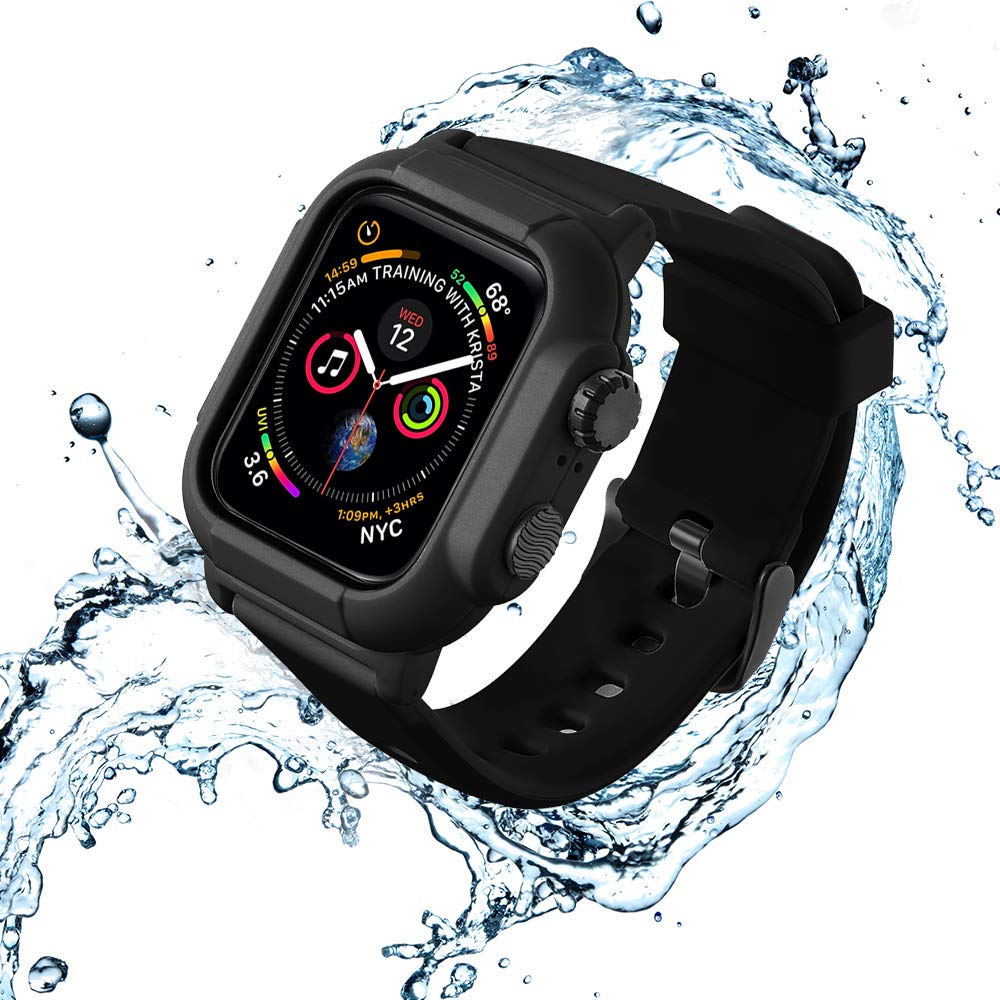 Aimtel Compatible with Apple Watch Series 6/SE/5/4 Case with Strap 44mm,Waterproof Rugged Protective Case with Replacement Strap Band for iWatch Series 6/SE/5/4 [44mm](Black)