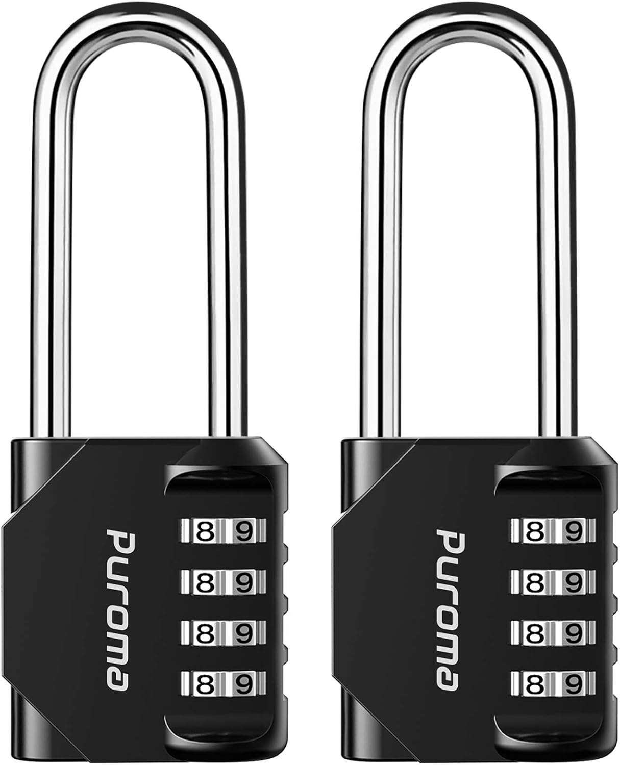 Puroma 2 Pack 2.6 Inch Long Shackle Combination Lock 4 Digit Outdoor Waterproof Padlock for School Gym Locker, Sports Locker, Fence, Gate, Toolbox, Case, Hasp Storage (Black) - - 