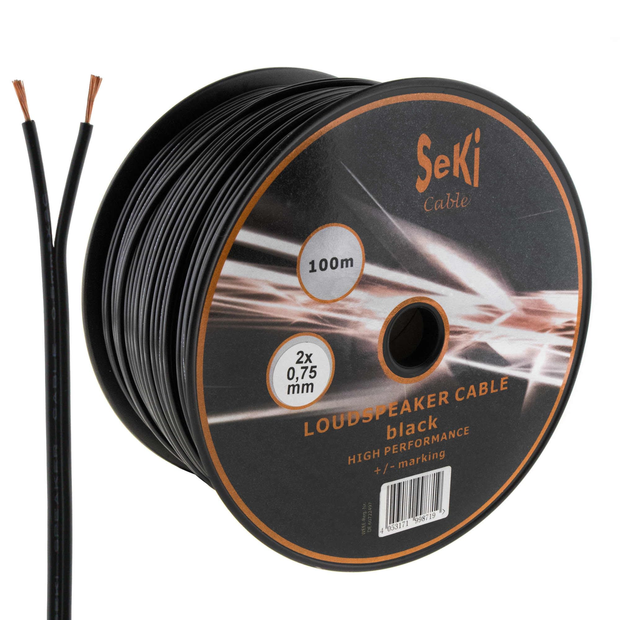 SeKi Speaker Cable 2 x 0.75 mm² 100 m Black CCA Audio Cable Speaker Cable
