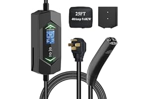 DREAMDASH Level 2 Ev Charger for Tesla,NACS Ev Charger with 25ft ETL Listed Cord,6A-40A Adjustable Amps,40A 9.6KW Fast Charging(110v-240v),NEMA 14-50 Plug,IP66 Waterproof Delay Timer LCD Display