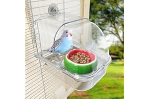 WQY GROCERYSHOP Bird Cage Feeder, No Mess Bird Feeder for Cage, No Spill Bird Feeder for Parakeet Parrot Cockatiels Lovebirds Bird Bath for Cage (Green Ceramic Bowl and Transparent Container)