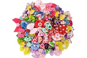 Dog Hair Bows, 20 Pack Dog Bows, Multicolor Cat Dog Bow, Rhinestone Beads Flowers Topknot for Pet Hair Accessories