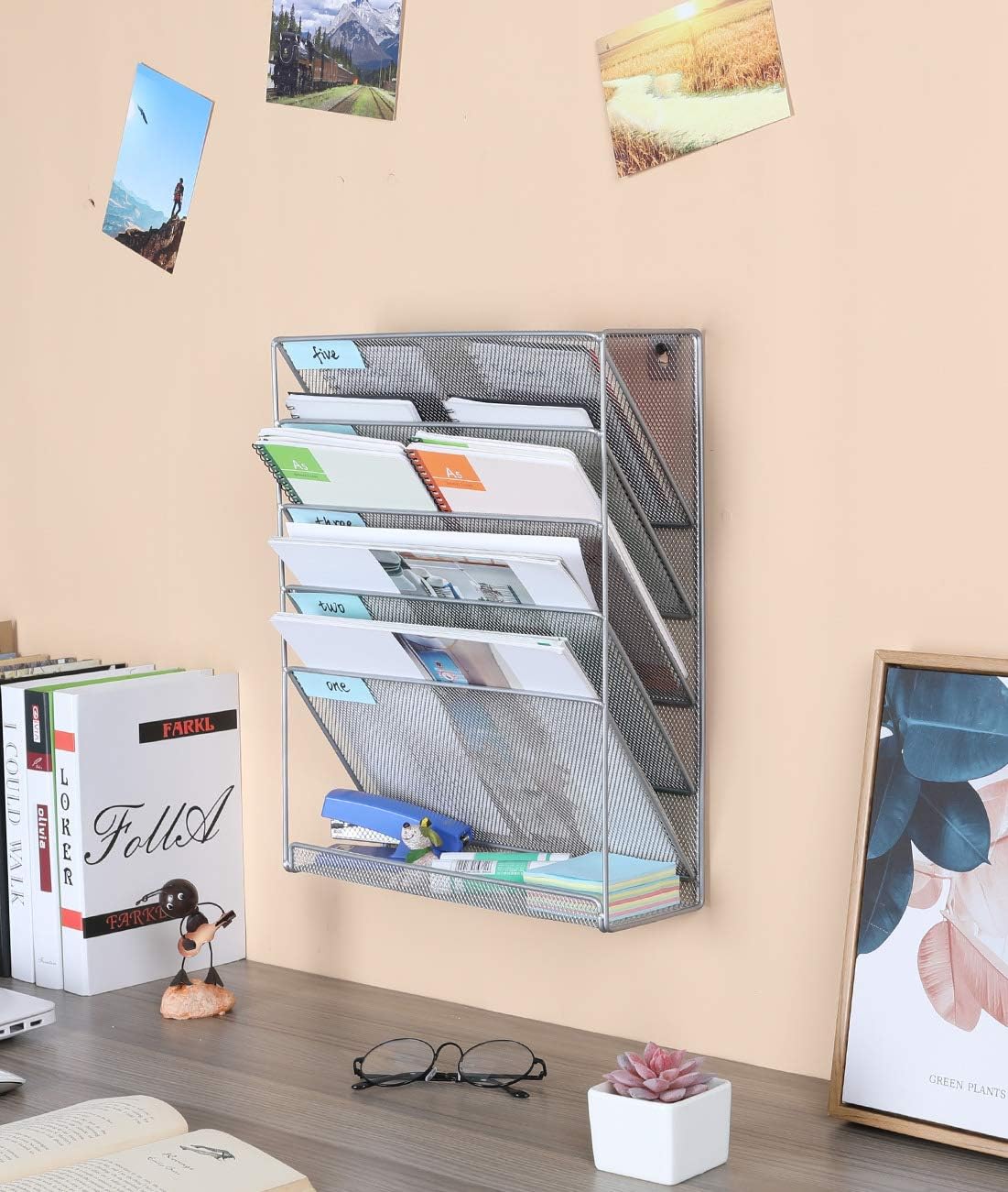 EasyPAG Mesh Wall Hanging File Holder Organizer Mounted Document Tray, Silver : Office Products