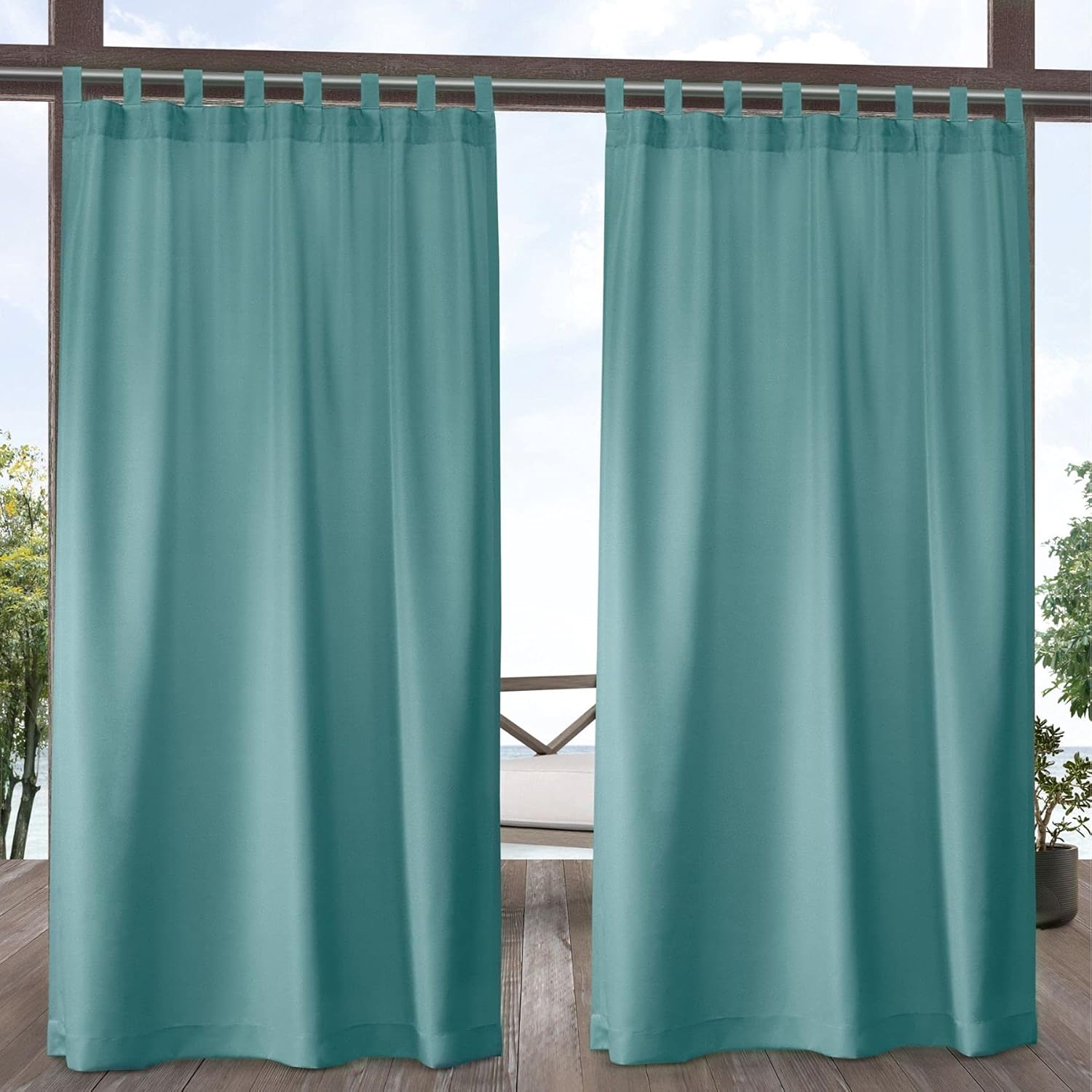 Outdoor Curtains - Exclusive Home Cabana Solid Indoor/Outdoor Light Filtering Hook-and-Loop Tab Top Curtain Panel Pair, 54