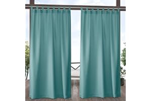 Exclusive Home Cabana Solid Indoor/Outdoor Light Filtering Hook-and-Loop Tab Top Curtain Panel Pair, 54"x84", Teal