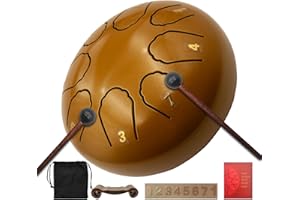 YAYUZEST YAYUEST Rain Chime Drum - 8 Note 6 Inch Rain Drum for Outside Garden, with Bag, Music Book, Drumsticks, Mallet Holder and Finger Paddles, Waterproof Musical Rain Drum for Garden (Gold)