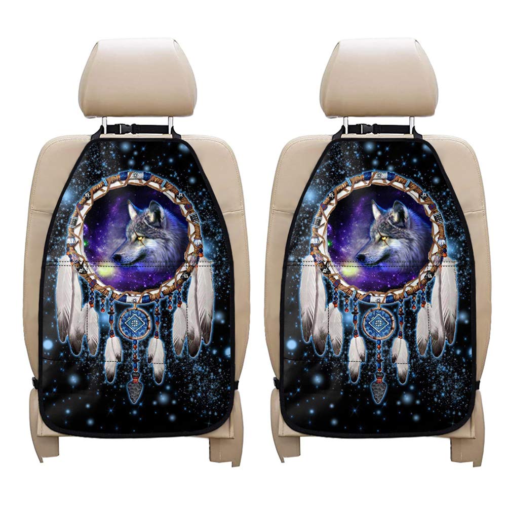 HUGS IDEA Car Organiser Car Seat Organiser, Dream Catcher Galaxy Wolf Car Organiser Back Seat Kids Toy Storage, Water Proof Back Seat Protector for Kids, 2pcs