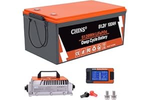 CHINS 48V 100AH Lithium Battery for Golf Cart with 48V 18A Charger, Monitor, Built-in Bluetooth 200A BMS, 48V Golf Cart Battery with 10.24kW Output, 1000A Peak Current