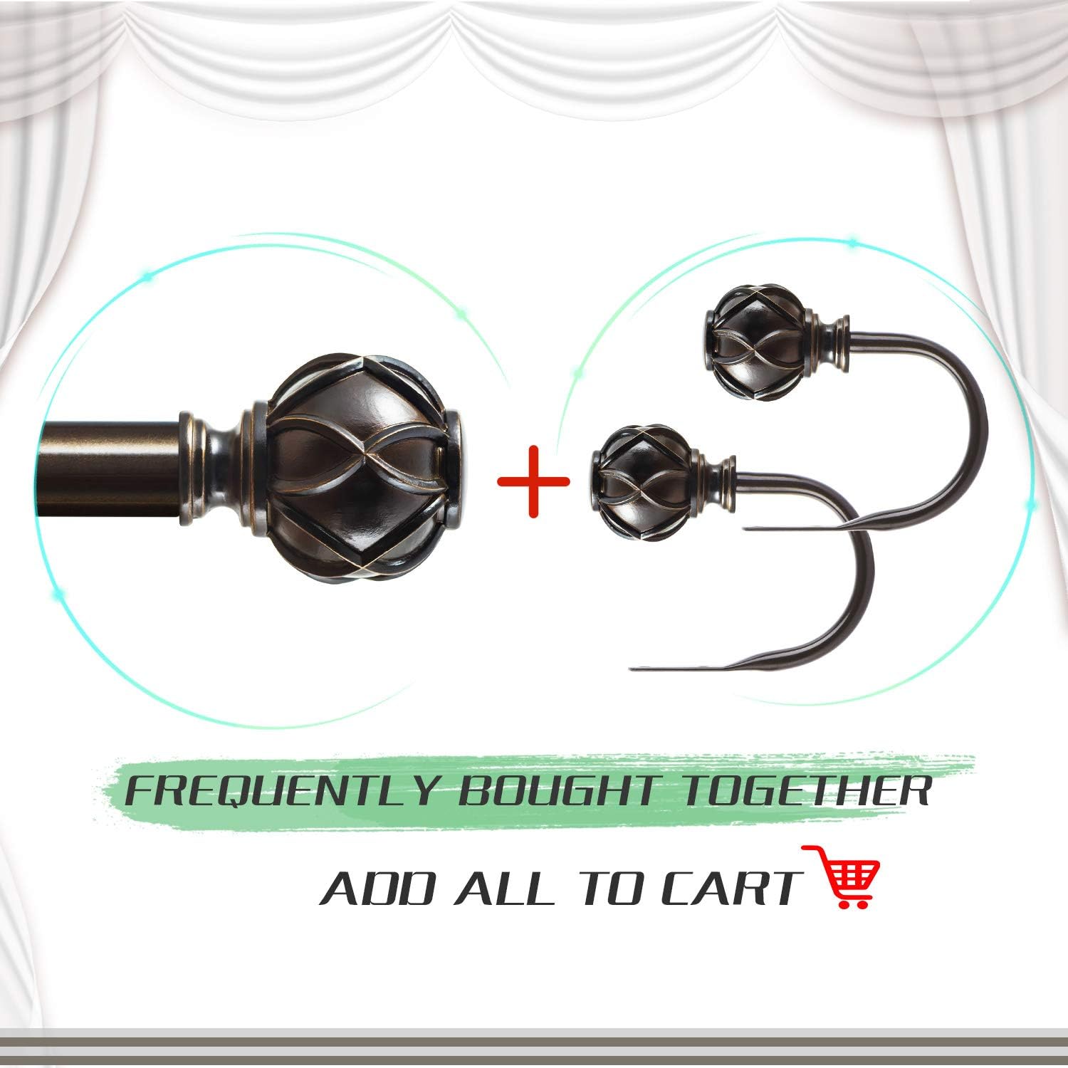 KAMANINA 1 Inch Curtain Rod Single Drapery Rod 72 to 144 Inches, Netted Texture Finials, Antique Bronze: Home & Kitchen