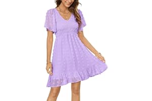 Annebouti Womens 2025 Spring Summer Mini Smocked Swiss Dot Dresses Short Sleeve Babydoll Casual Dress
