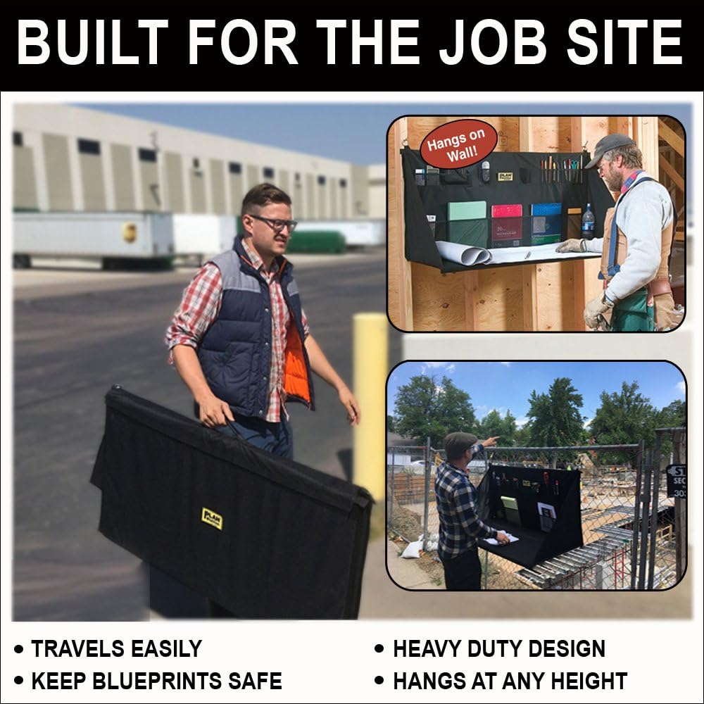 Plan Station Portable Standing Desk, Workbench, Work Station, Storage for Jobsite, Garage, Office, Shop, Hanging Work Surface, 20+ Pockets, Black (WS3800): Office Products
