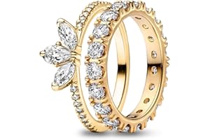 UNE DOUCE Sparkling Rapunzel Rings Set, Sliver/Gold/Rose Gold Plated Promise Rings Set, Cute Tear-shaped Crystal Tiara Ring and Zirconia Row Eternity Ring Set, Gift for Women Girls