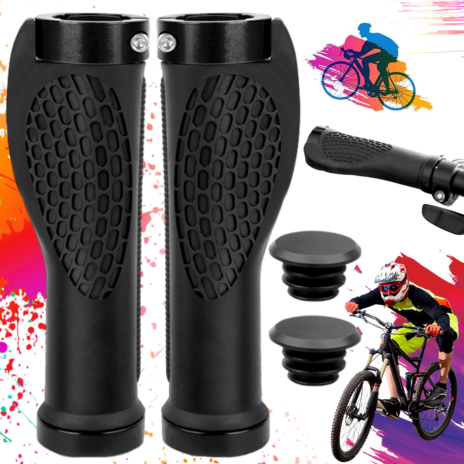 Srup 1 Pair of Bicycle Grips, Ergonomic Handlebar Grips, Bicycle Grips with Cushioning Contact Surface, Two Sides Lock-On Design Bicycle Handlebar Grips, Bicycle Grips Mountain Bike, Ergonomic MTB