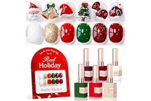 Double Rhythm 6 Pcs 15 ML Gel Polish Set Same Color Same Bottle Soak Off Gel Polish Kit Nail Art Manicure Salon DIY at Home for Women (Glitter Burgundy Red Gold Green White-T6-70)