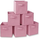 Casafield Set of 6 Collapsible Fabric Cube Storage Bins, Light Pink - 11" Foldable Cloth Baskets for Shelves, Cubby Organizers & More