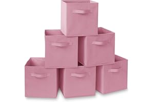 Casafield Set of 6 Collapsible Fabric Cube Storage Bins, Light Pink - 11" Foldable Cloth Baskets for Shelves, Cubby Organizers & More