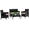 FDW Patio Furniture Set 4 Pieces Outdoor Rattan Chair Wicker Sofa Garden Conversation Bistro Sets for Yard,Pool or Backyard
