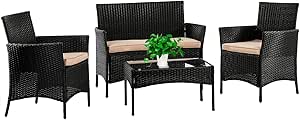 FDW Patio Furniture Set 4 Pieces Outdoor Rattan Chair Wicker Sofa Garden Conversation Bistro Sets for Yard,Pool or Backyard