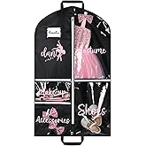 DEEKA Dance Garment Bag for Hanging Clothes with Zipper Pockets Dance Accessories Essentials Uniform Costume 40 Inch Dress Bags for Dance Competition Girls (Black,Pink-Dance)