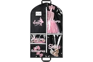 DEEKA Dance Garment Bag for Hanging Clothes with Zipper Pockets Dance Accessories Essentials Uniform Costume 40 Inch Dress Bags for Dance Competition Girls (Black,Pink-Dance)
