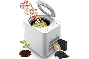 AIRMSEN 4L Electric Composter for Kitchen, 3H Rapid Composting, 320℉ Drying, Built-in Serrated Blade and 2 Odorless Filter, White