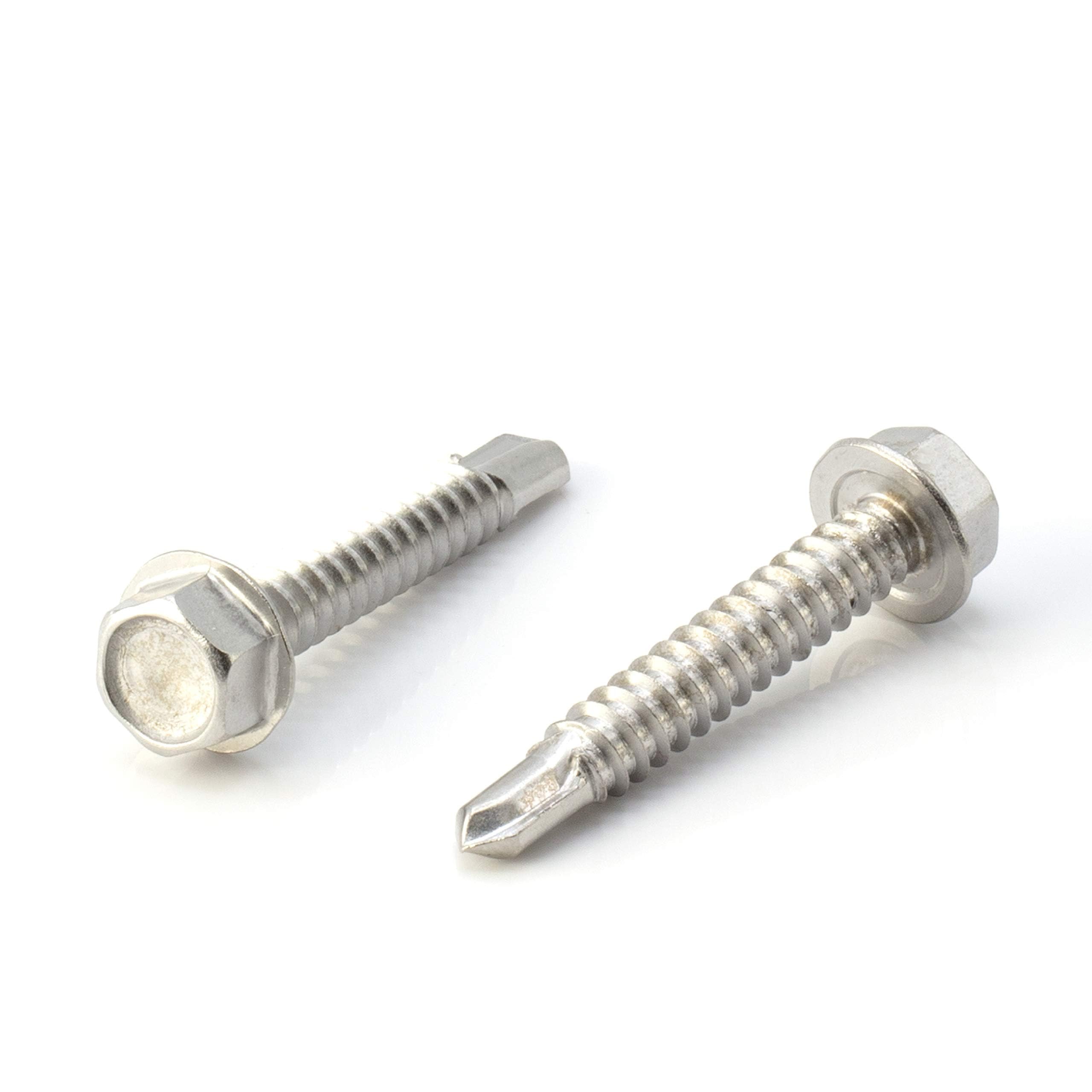#14 Size, 1 1/2" Length (38mm) - Self Tapping Screw - Self Drilling Screw - 410 Stainless Steel Screws = Exceptional Wear and Very Corrosion Resistant - Hex Washer Head - 100pcs